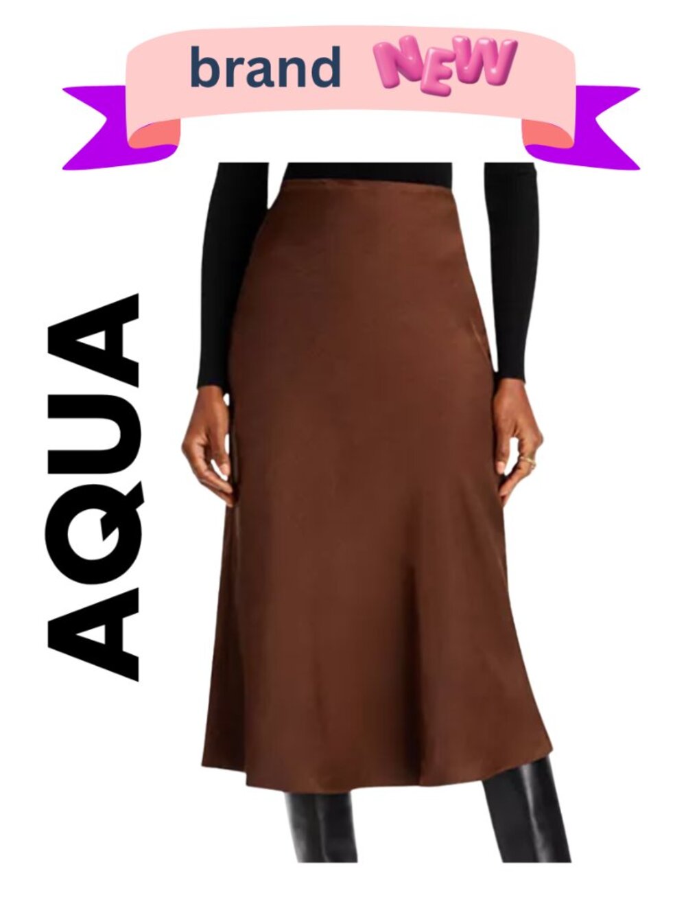 AQUA Satin Midi Slip Skirt - Size Medium Bloomingdale’s Exclusive New w/Tags